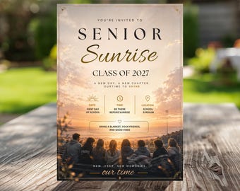 Invito modificabile per la cerimonia di diploma (Senior Sunrise Invitation) - Classe 2027 - Invito per i diplomati dell'ultimo anno delle scuole superiori - Modello Canva - Download digitale