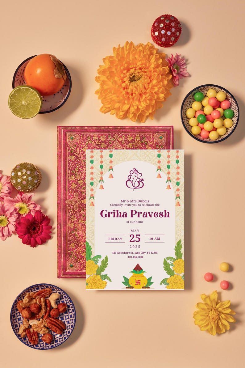 Griha Pravesh Traditional Indian Housewarming Editable Digital ...