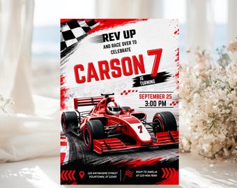 Race Car Birthday Invitation Start Your Engines Invite Red Sports Car Boys Birthday Invite Printable Canva Template