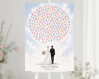 Attività per riunioni di famiglia con impronte digitali, impronte digitali degli invitati al matrimonio, arte fai-da-te personalizzata con impronte digitali, modello Canva modificabile