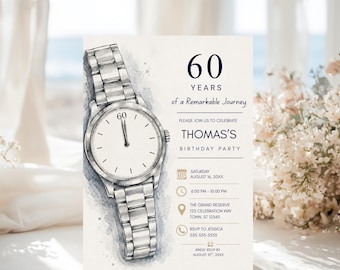 60th Birthday Man 60 Invitation Hand Drawn, Turning 60 Party Invite, Dad Husband Editable Template