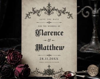 Gothic Wedding Save the Date, Romantic Halloween Wedding Invite, Medieval Wedding Template, Fantasy Wedding Invite, Digital Download