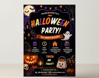 Halloween Trick or Treat Party Invitation, Halloween Block Party Invite Digital Download