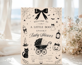 Halloween Baby Shower Invitation, A Little Boo Is On The Way Spooktacular Invite Digital Download