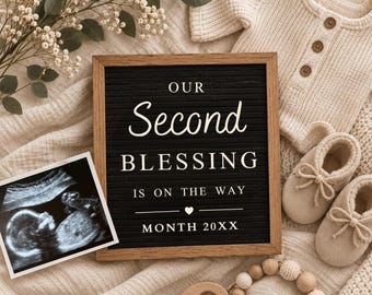 Second Baby Reveal Announcement Digital Pregnancy, Gender Neutral Boho Social Media Baby Reveal Modern Announcement Beige Brown