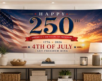 Banner 250e Amerika verjaardag, VS 250e patriottische 4 juli banner, Independence Day, Amerikaanse vlag, 2' x 6' bewerkbare canvas sjabloon