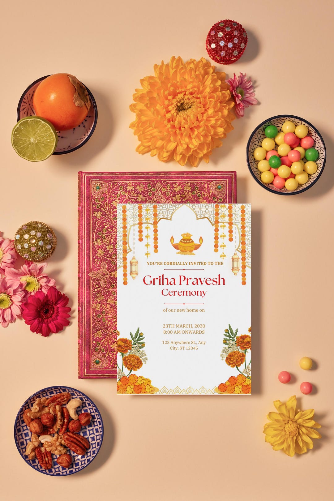 Griha Pravesh Indian Housewarming Editadle Digital Invitation Template ...