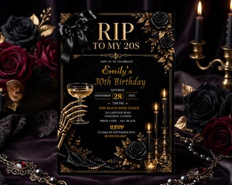 30 Birthday Invite, Death To My 20s, Funeral Birthday, 30th Birthday Her Goth Invitation Printable Birthday Digital Download