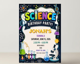 Mad Scientists Kids Birthday Party, Science Birthday Invitation, Printable Kids Birthday Party Invite