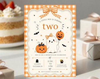 2nd Halloween Birthday Invitation, Two Spooky Hand Drawn Invite, Second Birthday Spooky Theme, 2nd Halloween Birthday Celebration