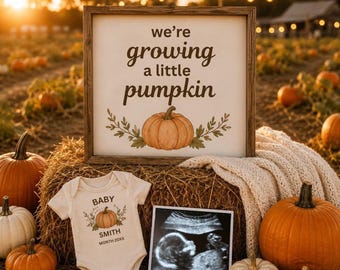 Little Pumpkin On The Way Pregnancy Baby Reveal Announcement Digital Download