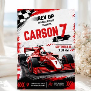 Race Car Birthday Invitation Start Your Engines Invite Red Sports Car Boys Birthday Invite Printable Canva Template