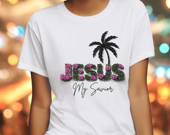 Floral Jesus T-Shirt | Christian Graphic Tee with Palm Tree