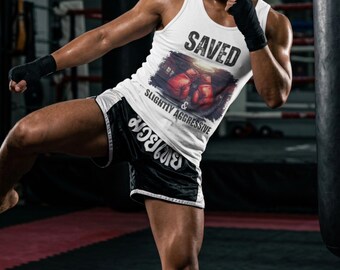 Saved & Slightly Aggressive Boxing Tank Top | Faith Apparel, Gym Workout Tee