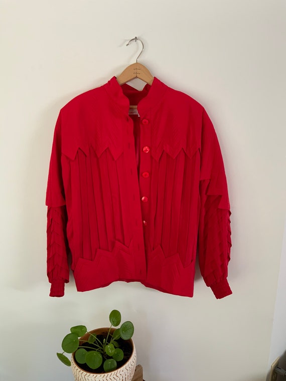 Vintage 100% silk red bomber jacket-FREE US Shippi