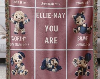 Personalized Name Blanket for Kids, Christian Bible Verse Gift, Baptism Gift for Girl or Boy, Baby Shower Present