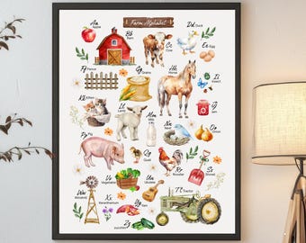 Bauernhof Alphabet, Kinderzimmer Print, Bauernhof ABC, Bauernhaus Spielzimmer Dekoration(Digitaler Download)