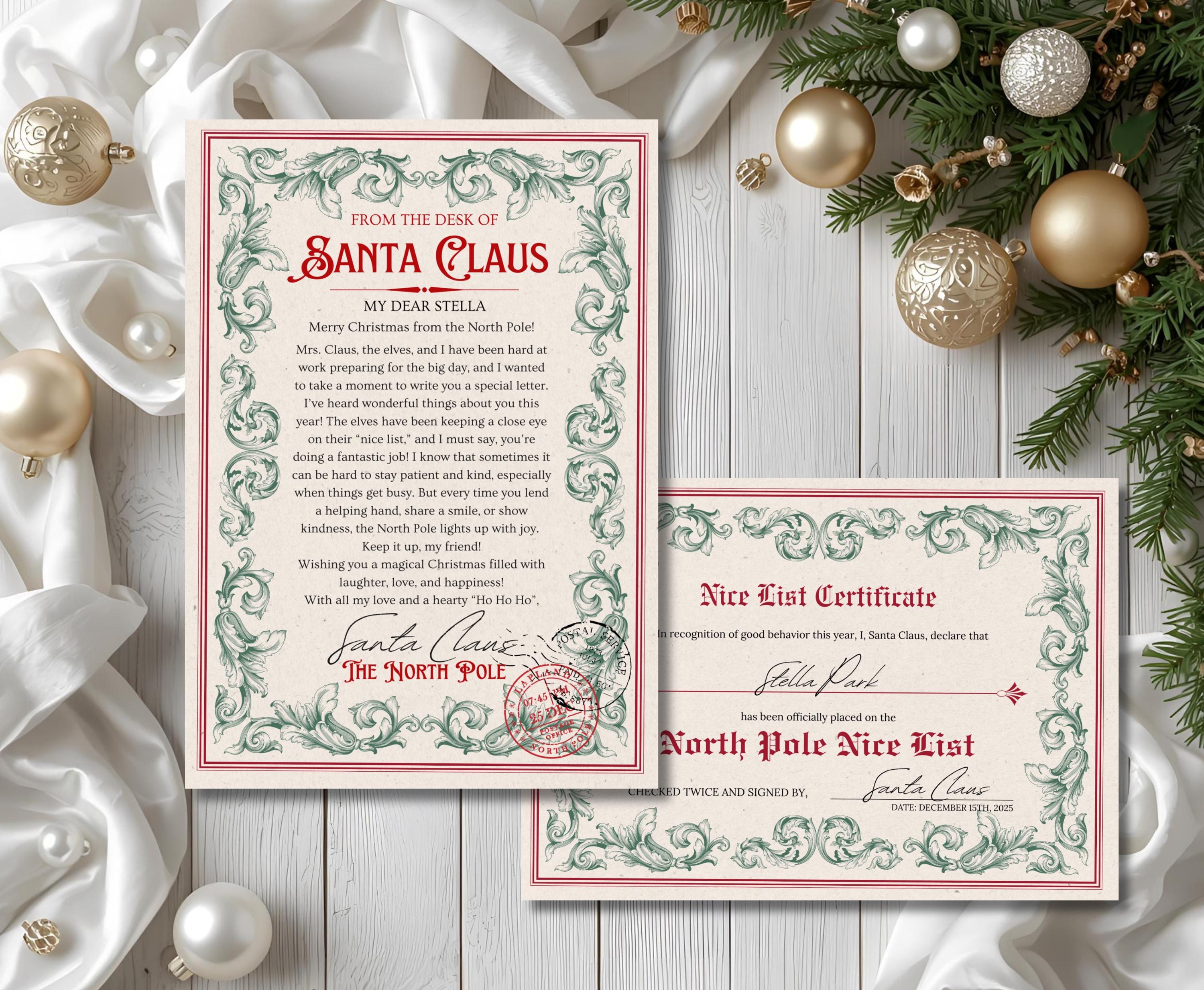 Editable Letter From Santa & Nice List Certificate (digital Template ...