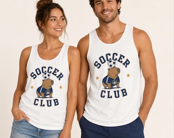 Débardeur Maman Footballeuse | T-shirt sans manches Club de Football Capybara | Style rétro unisexe