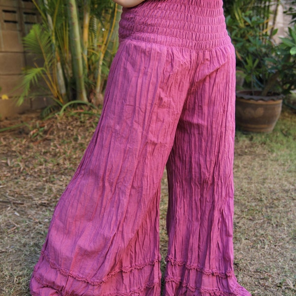 Lavender Tone wide Leg Cotton Pants with crocheted decorate