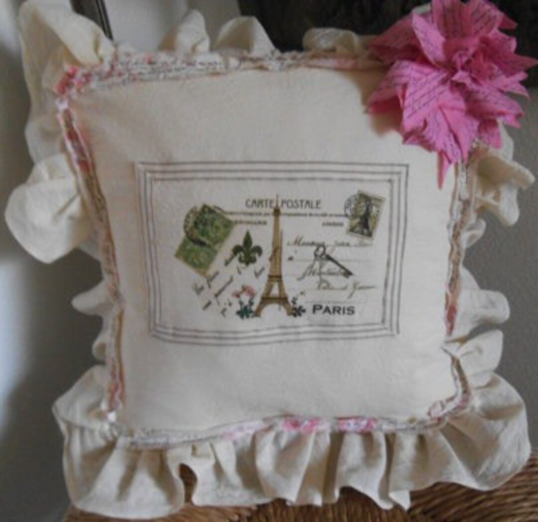 Postcard Ruffle Edges FREE SHIPPING PARIS Postcard Carte Postale Ruffle Pillow and Insert ...