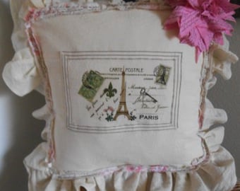 ENVÍO GRATIS PARIS Postal Carta Postal Postale Ruffle Almohada e Inserto (1222)