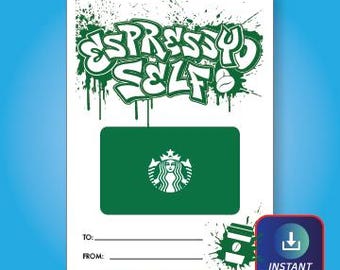 Portatarjetas de regalo imprimible Descarga instantánea Fanático del café Inspirado en el hip hop de los 80 Regalo de agradecimiento para el profesor al final del año Divertido regalo de espresso