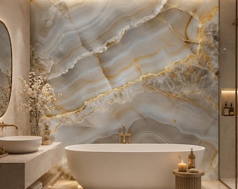 Neutral Marble Wall Mural, Luxury Beige Stone Wallpaper, Modern Abstract Wall Decor