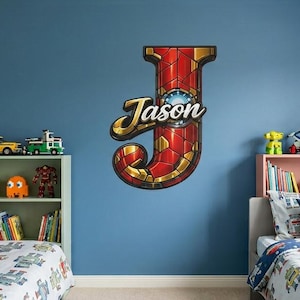 Personalized Superhero Initial Name Sign, Custom Wooden Letter Wall Decor, Avengers Inspired Kids Room Plaque, Boys Bedroom Nursery Art