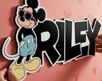 Personalized Disney Wooden Name Sign for Kids Room, Custom MIckey Mouse Wall Decor, Baby Shower Gift