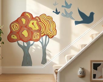 Abstract Tree Wall Decal, Mid Century Modern Wall Sticker, Boho Living Room Wall Art, Scandinavian Wall Decor, Removable Vinyl Wall Decal