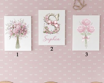 Personalized Floral Nursery Canvas Set, Custom Initial Name Sign Floral Nursery Art, Wildflowers Art Print