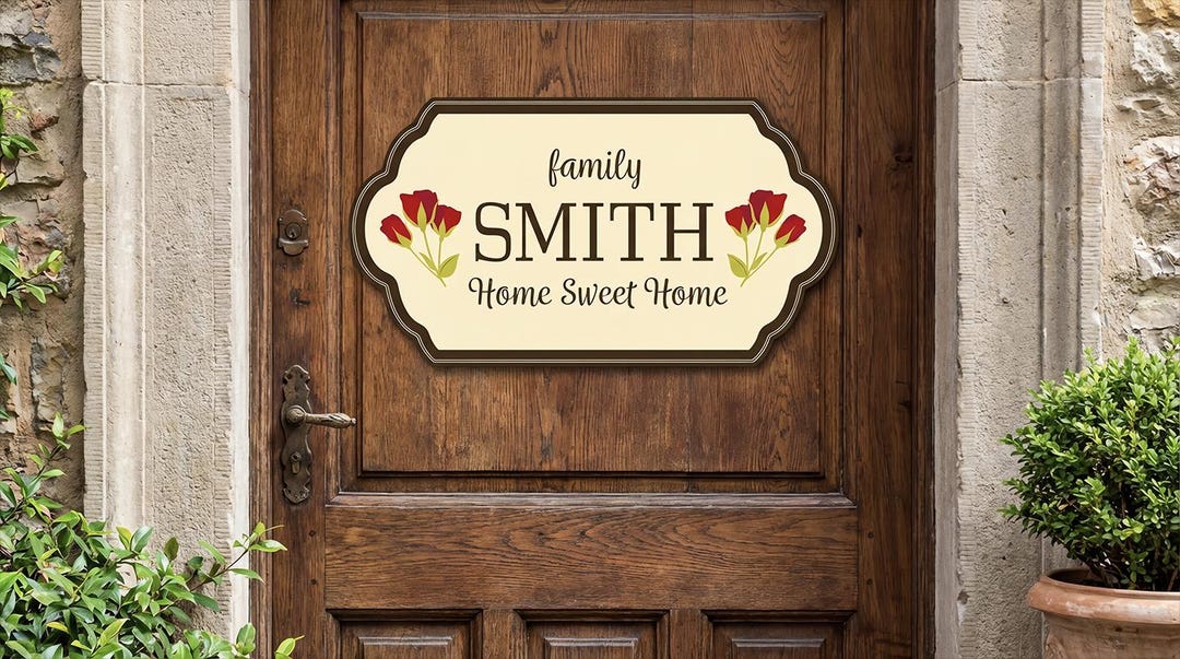 Personalized Family Name Door Sign Home Sweet Home Vinyl Decal, Custom ...
