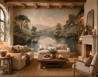 Landscape Wall Mural, Serene Lake Wallpaper