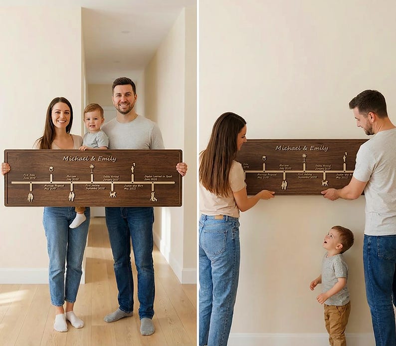 Personalized Family Timeline Wooden Sign With Vinyl Details, Custom ...