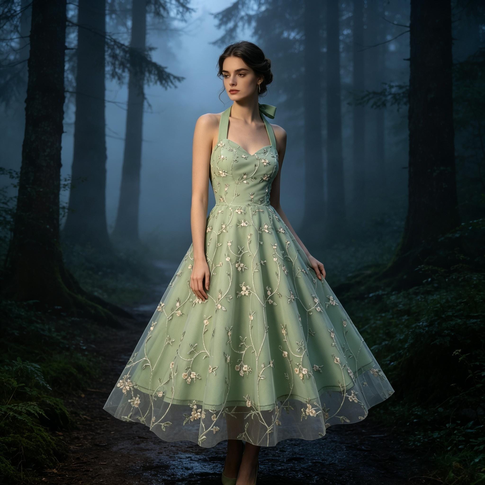 Embroidered Tulle Midi Dress - Etsy
