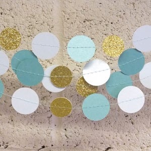 Teal, White and Gold Paper Garland, 20 Colors, Bridal Shower, Baby Shower, Party Decorations, Birthday Decor