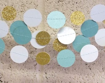 Teal, White and Gold Paper Garland, 20 Colors, Bridal Shower, Baby Shower, Party Decorations, Birthday Decor