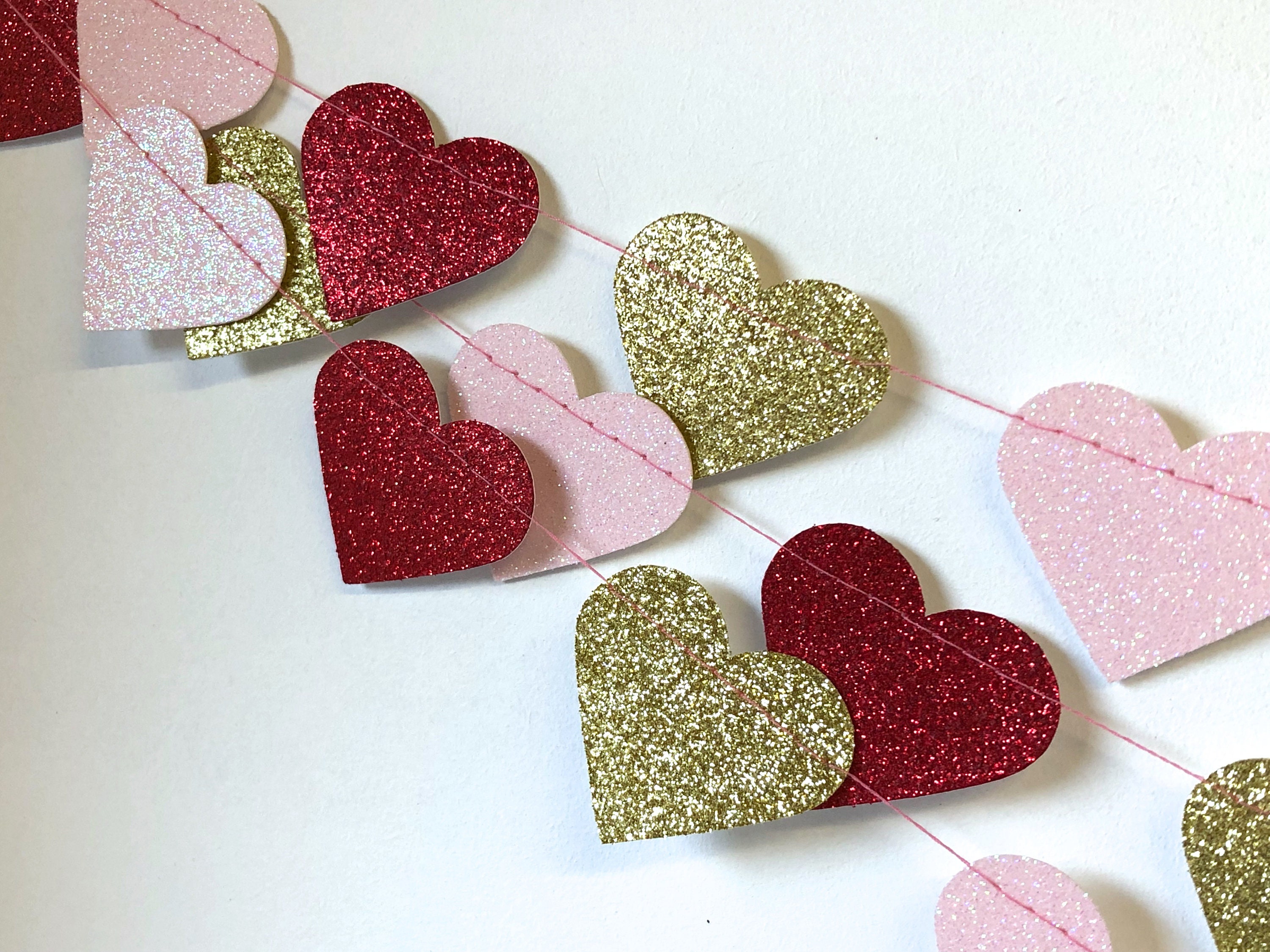 Valentines Day Decor Heart Glitter Paper Garland Gold Pink - Etsy ...