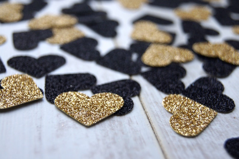 Gold and Black Hearts Glitter Confetti