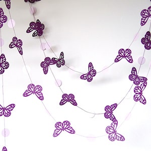 Purple Butterfly Paper Garland, Double-Sided, Bridal Shower, Baby Shower, Party Decorations, Birthday Decoration image 3