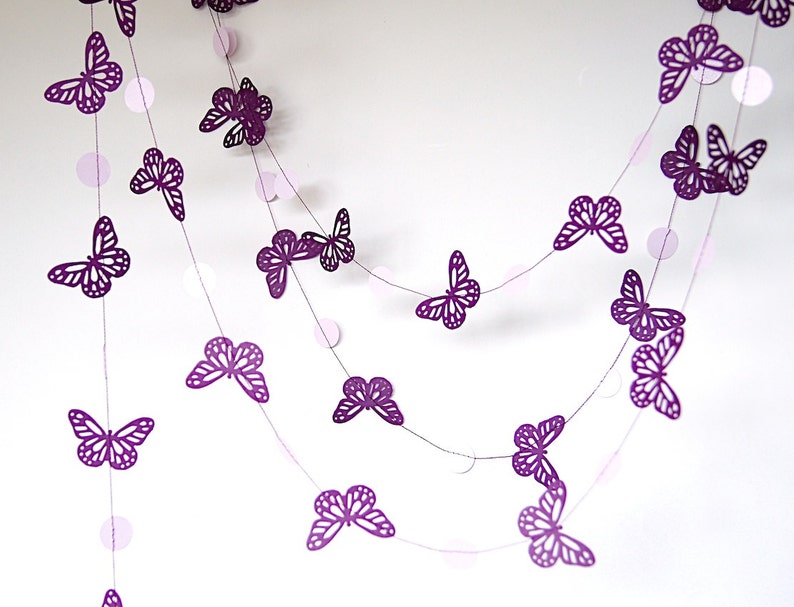 Purple Butterfly Paper Garland, Double-Sided, Bridal Shower, Baby Shower, Party Decorations, Birthday Decoration image 3