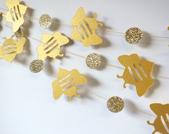 Gold Bees Paper Garland, Double-Sided, Bridal Shower, Baby Shower, Party Decorations, Birthday Decoration