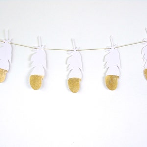 Feather Garland, Gold and White, Glitter Paper Garland