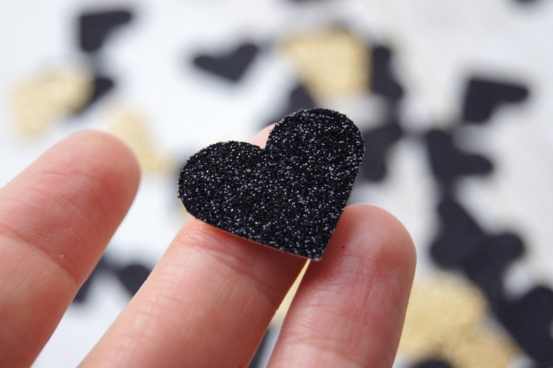 Gold and Black Hearts Glitter Confetti