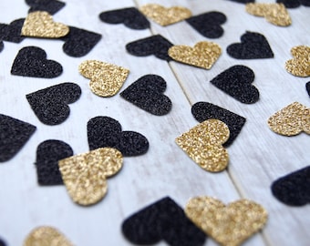 Gold and Black Hearts Glitter Confetti