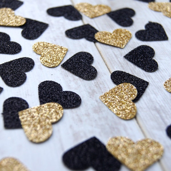 Gold and Black Hearts Glitter Confetti