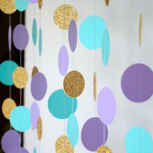 Mermaid Party Decorations, Paper Garland in Lavender, Teal and Gold, Mermaid Party, Double-Sided, Party Decorations, Birthday Decor image 3