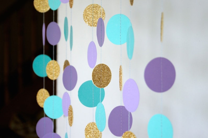 Mermaid Party Decorations, Paper Garland in Lavender, Teal and Gold, Mermaid Party, Double-Sided, Party Decorations, Birthday Decor image 3