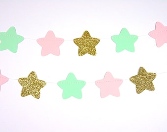 Twinkle, Twinkle Little Star Stars Garland, Glitter Gold, Blush and Mint Garland